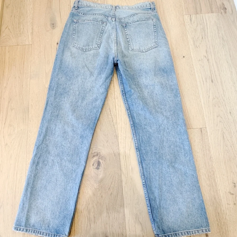 Reformation 31 Cynthia High Rise Relaxed Distressed Jeans Light Blue Oahu Wash